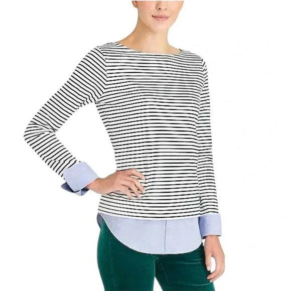 J. Crew Tops - J.CREW Mercantile | Cuffed Striped Boatneck 100% Cotton Shirt Size  Medium